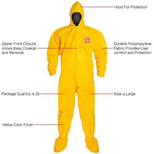 DuPont™ Tychem® 2000 Coverall Hood & Socks/Boots, Bound Seam, Yellow, LG, 12/Qty - Image 2