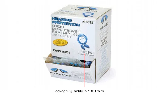 Pyramex® Metal Detectable Disposable Earplugs, Corded, 32dB, DPD1001, 100 Pairs/Box - Image 3