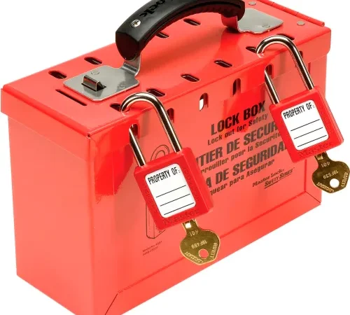 Master Lock® Latch Tight™ Group Lock Box, Portable, Red, 498A