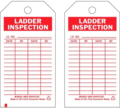 Brady® 86555 Ladder Inspecton Tag, 2 Sided, 10/Pkg, Polyester, 3"W x 5-3-3/4"H