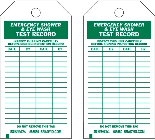 Brady® 86560 Emergency Shower & Eye Wash Test Record Tag, Polyester, 3"W x 5-3-3/4"H, 10/Pkg