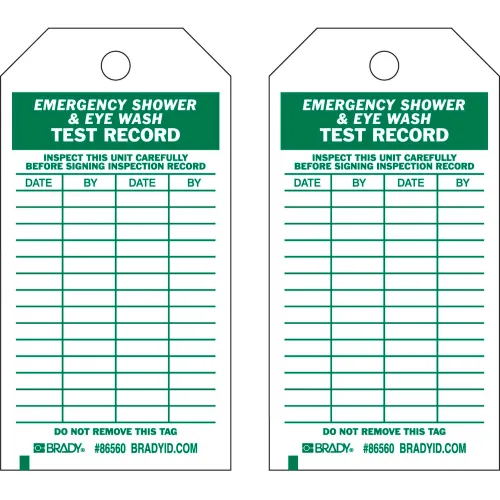 Brady® 86560 Emergency Shower & Eye Wash Test Record Tag, Polyester, 3"W x 5-3-3/4"H, 10/Pkg