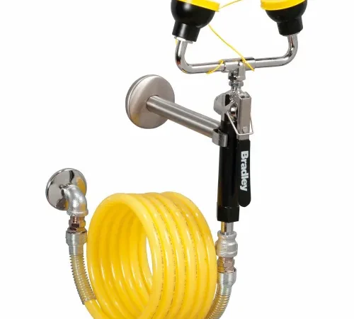 Bradley® S1944011ABC Eye/Face Wash, 12' Hand-Held Hose, Dual Head W/Squeeze Valve