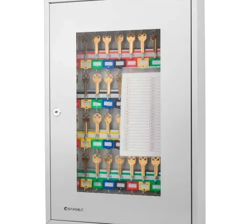 Barska CB12950 50 Keys Adjustable Key Lock Box W/Glass Door 3"W x 15"L x 21.75"H, Grey, Aluminum