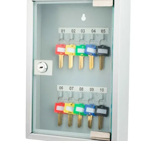 Barska CB12986 10 Keys Lock Box Gray W/ Glass Door 6"W x 10-1/2"D x 14-1/2"H, Grey, Aluminum