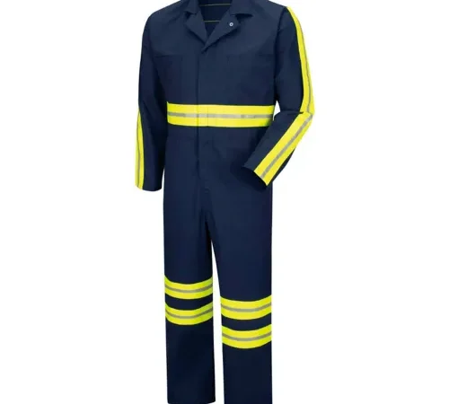 Red Kap® Enhanced Visibility Action Back Coverall, Navy/Yellow, Polyester/Cotton, Regular, 44"
