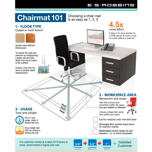 ES Robbins® Office Chair Mat for Hard Floor Light Use - 36"W x 48"L - Straight Edge - Black - Image 2