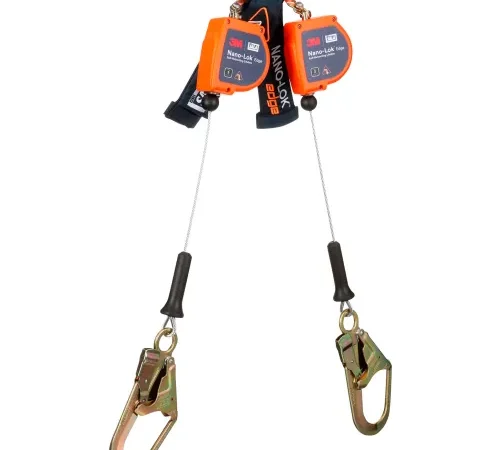 3M DBI-SALA Nano-Lok Edge Twin-Leg Personal Self Retracting Lifeline, Steel Rebar Hook, 7-5/16'L
