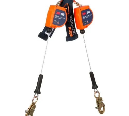 3M" DBI-SALA Nano-Lok Edge Twin-Leg Personal Self Retracting Lifeline, Steel Snap Hook, 8'L