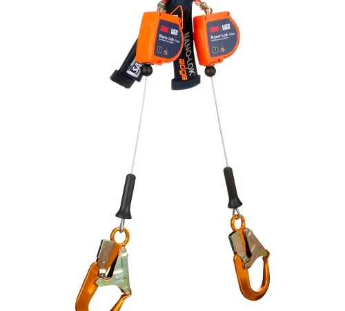 3M" DBI-SALA Nano-Lok Edge Twin-Leg Personal Self Retracting Lifeline, Aluminum Rebar Hook, 8'L