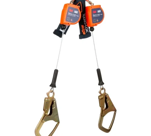 3M" DBI-SALA Nano-Lok Edge Twin-Leg Personal Self Retracting Lifeline, Steel Rebar Hook, 6'L