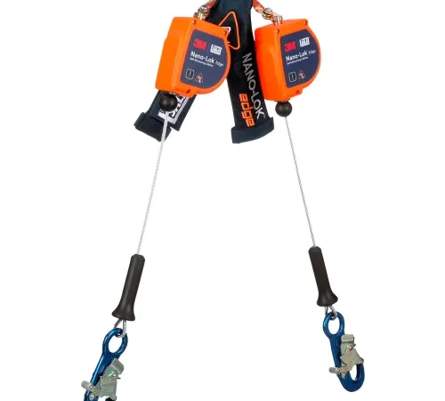 3M" DBI-SALA Nano-Lok Edge Twin-Leg Personal Self Retracting Lifeline, Aluminum Snap Hook, 8'L