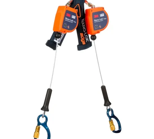 3M" DBI-SALA Nano-Lok Edge Twin-Leg Personal Self Retracting Lifeline, Aluminum Carabiner, 8'L