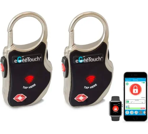 eGeeTouch® 3rd Generation Smart TSA Travel Padlock, Black, Pack of 2