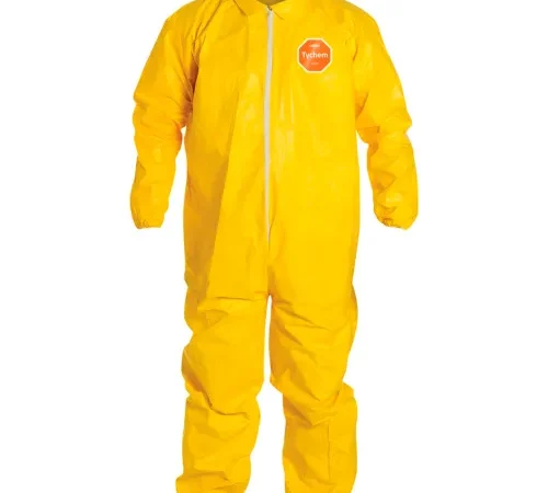 DuPont™ Tychem® 2000 Coverall,Elastic Wrist/Ankle,Stormflap,Serged Seam,Yellow,5X,12/Qty