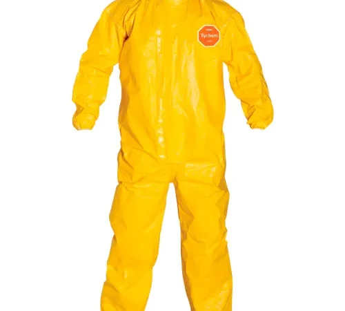 DuPont™ Tychem® 2000 Coverall,  Elastic Wrist/Ankle, Stormflap, Yellow, 5X, 4/Qty
