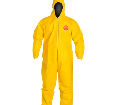 DuPont™ Tychem 2000 Coverall,Hood,Elastic Wrist/Ankle,Serged Seam,Stormflap,Yellow,5X, 12/Qty