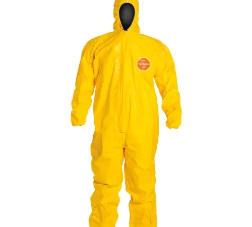 DuPont™ Tychem® 2000 Coverall,  Hood, Elastic Wrist/Ankle, Stormflap, Yellow, 5X, 4/Qty