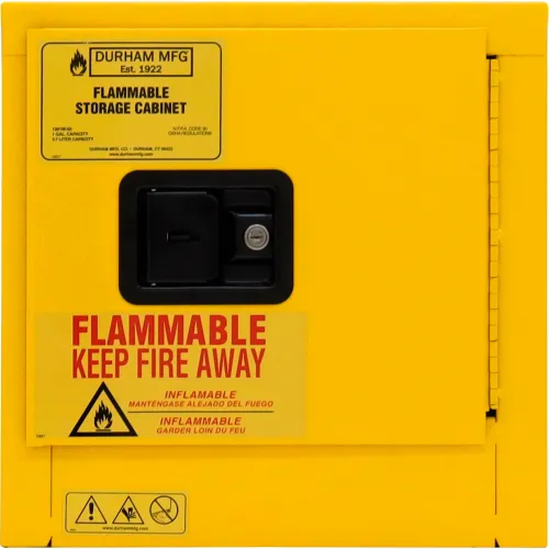 Durham MFG® Flammable Storage Cabinet, 1 Gallon, 1 Door, Manual Close, 1 Shelf, Safety Yellow