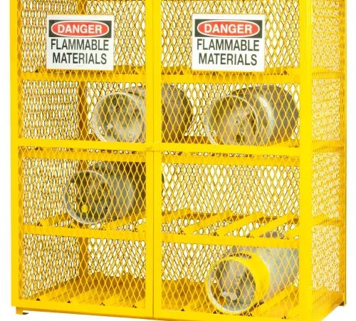 Durham Mfg.® Gas Cylinder Cabinet, 60"W x 30-3/16"D x 71-7/8"H, 16 Cylinders Cap, Safety Yellow