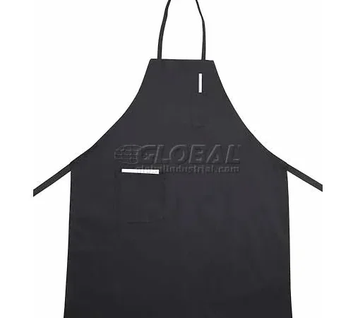 Winco BA-PBK Full Length Bib Apron with Pocket, Black. 31"x26" - Pkg Qty 12
