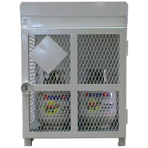 4 Capacity 20 Lbs Cylinders Heavy Duty Steel Gas Cylinder Cage 30"Wx30"Dx38"H White, Manual Close