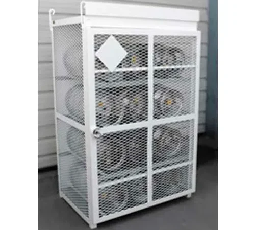 12 Capacity 33 Lbs Cylinders Heavy Duty Steel Gas Cylinder Cage 48"Wx36"Dx76"H White, Manual Close