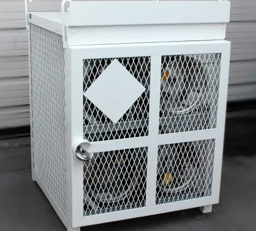 4 Capacity 33 Lbs Cylinders Heavy Duty Steel Gas Cylinder Cage 30"Wx30"Dx38"H White, Manual Close