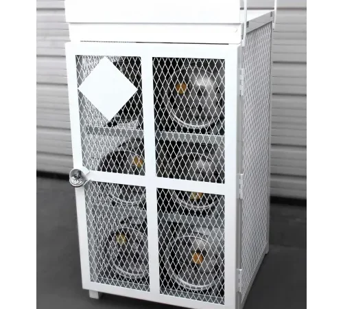 6 Capacity 33 Lbs Cylinders Heavy Duty Steel Gas Cylinder Cage 36"Wx36"Dx60"H White, Manual Close