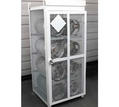 8 Capacity 33 Lbs Cylinders Heavy Duty Steel Gas Cylinder Cage 30"Wx30"Dx70"H White, Manual Close