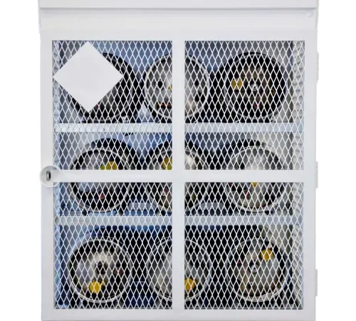 9 Capacity 33 Lbs Cylinders Heavy Duty Steel Gas Cylinder Cage 44"Wx30"Dx53"H White, Manual Close