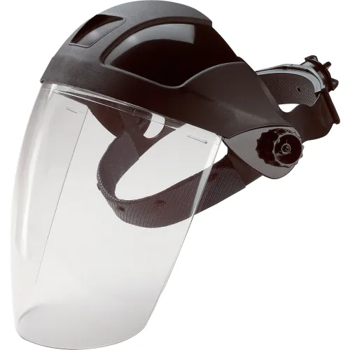 ERB® E12 Deluxe Headgear System, 4-Point Ratchet Suspension & PC Face Shield, Black - Pkg Qty 50