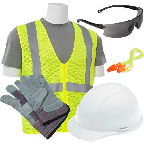 ERB® L3 New Hire Kit with Liberty® Cap & S362 Safety Vest, XL, White/Gray/Hi-Viz Lime - Pkg Qty 6