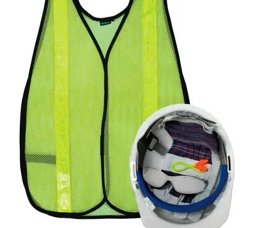 ERB® L2 New Hire Kit with Liberty® Cap & S18R Safety Vest, White/Clear/Hi-Viz Lime