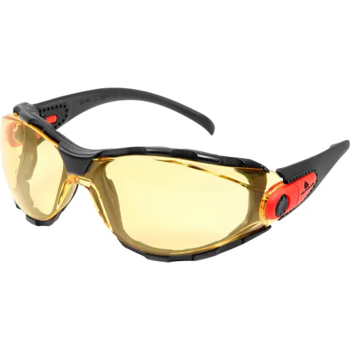 Delta Plus Go-Specs" Full Frame Safety Glasses, Amber AF/PC Lens, Black/Orange