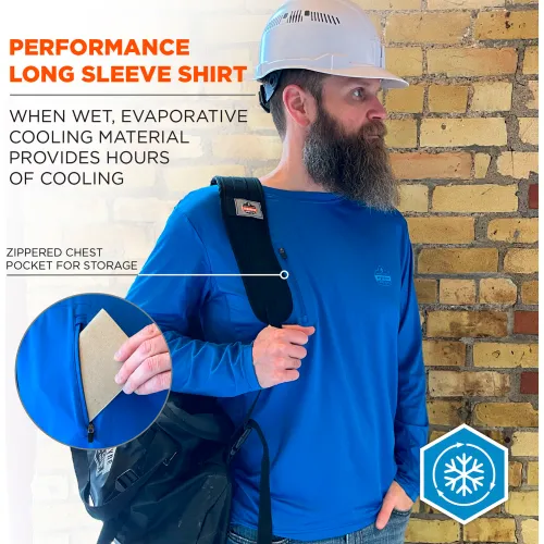 Ergodyne® Chill-Its 6689 Cooling Long Sleeve Sun Shirt w/ UV Protection, 2XL, Blue - Image 3