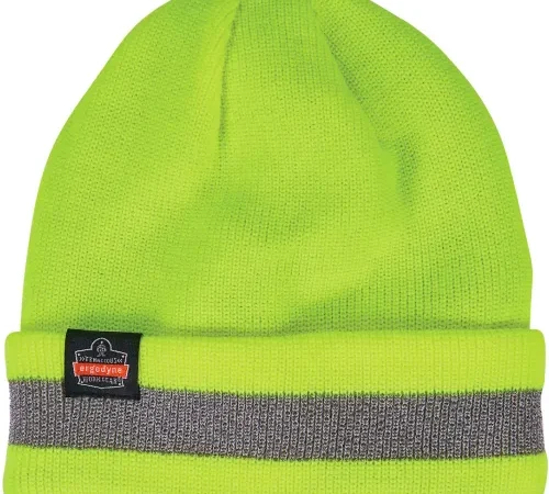 Ergodyne® N-Ferno® 6803 Rib Knit Reflective Winter Hat, Cuffed, One Size, Lime