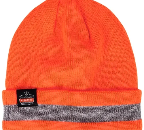 Ergodyne® N-Ferno® 6803 Rib Knit Reflective Winter Hat, Cuffed, One Size, Orange