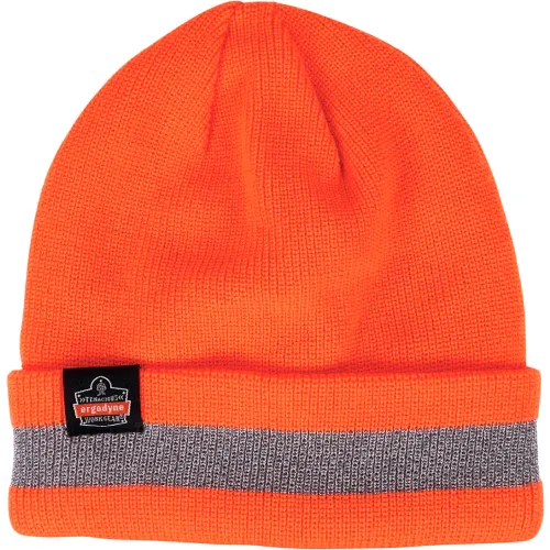Ergodyne® N-Ferno® 6803 Rib Knit Reflective Winter Hat, Cuffed, One Size, Orange