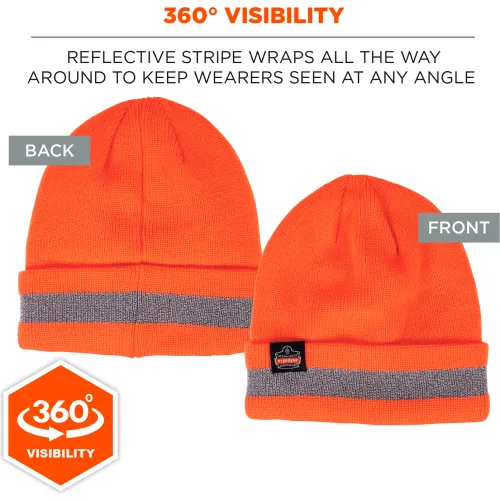 Ergodyne® N-Ferno® 6803 Rib Knit Reflective Winter Hat, Cuffed, One Size, Orange - Image 3