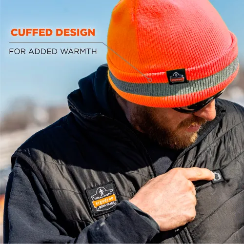 Ergodyne® N-Ferno® 6803 Rib Knit Reflective Winter Hat, Cuffed, One Size, Orange - Image 4