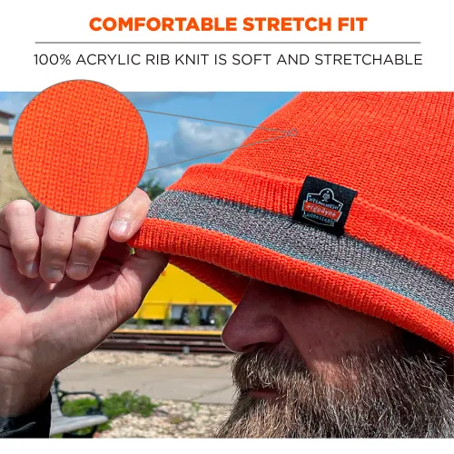 Ergodyne® N-Ferno® 6803 Rib Knit Reflective Winter Hat, Cuffed, One Size, Orange - Image 5