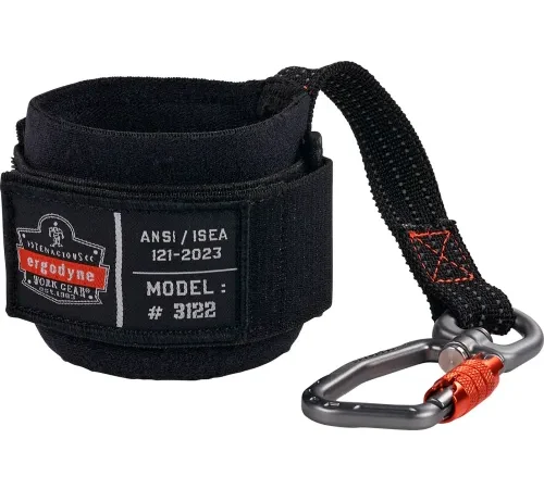 Ergodyne® Squids 3122 Tool Lanyard Wrist Pull-On Carabiner Anchor, 5 lb. Cap., One Size, Black