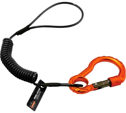 Ergodyne Squids® 3156 Coil Tool Lanyard w/ Single Carabiner, Black, 2lbs - Pkg Qty 6