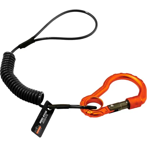 Ergodyne Squids® 3156 Coil Tool Lanyard w/ Single Carabiner, Black, 2lbs - Pkg Qty 6
