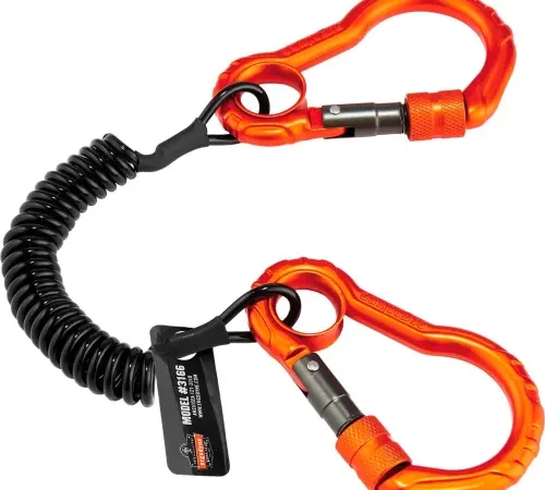 Ergodyne Squids® 3166 Coil Tool Lanyard w/ Dual Carabiners, Black, 2lbs - Pkg Qty 6