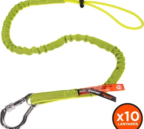 Ergodyne® Squids® 3100 Standard Lanyard w/ Carabiner & Cinch Loop, Lime, Pack of 10