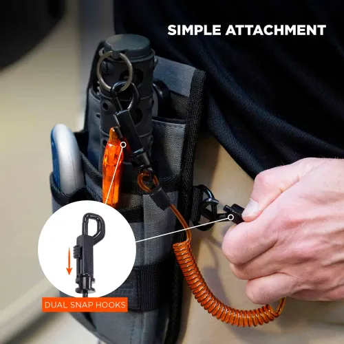 Ergodyne® Squids® 3152 Coil Lanyard with Dual Swivel Hooks, S, Orange/Black, Pack of 3 - Image 3