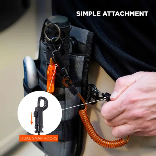 Ergodyne® Squids® 3152 Coil Lanyard with Dual Swivel Hooks, M, Orange/Black, Pack of 3 - Image 3