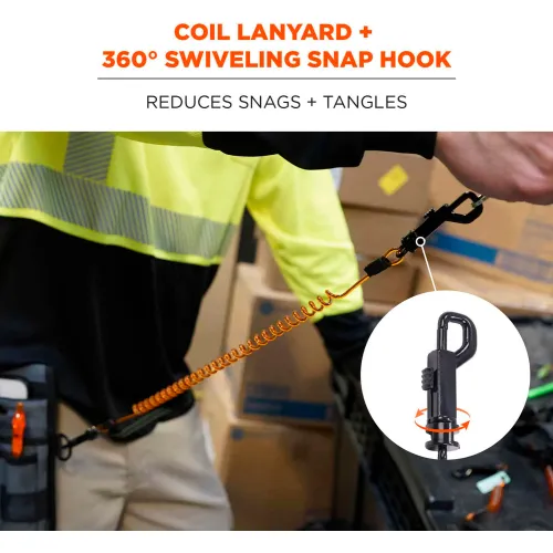 Ergodyne® Squids® 3152 Coil Lanyard with Dual Swivel Hooks, M, Orange/Black, Pack of 3 - Image 4